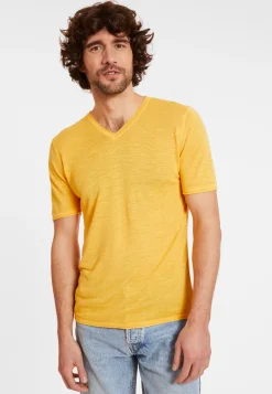 Maison Montagut T-Shirts>T-Shirt Col V En Lin Flamme - Reuben
