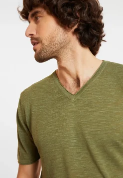 Maison Montagut T-Shirts>T-Shirt Col V En Lin Flamme - Reuben