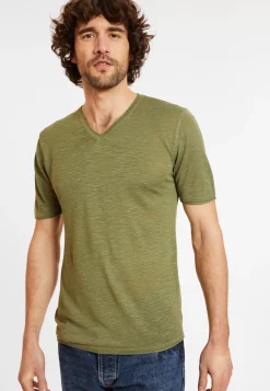 Maison Montagut T-Shirts>T-Shirt Col V En Lin Flamme - Reuben