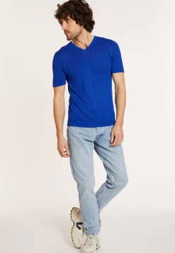 Maison Montagut T-Shirts>T-Shirt Col V En Lin Flamme - Reuben