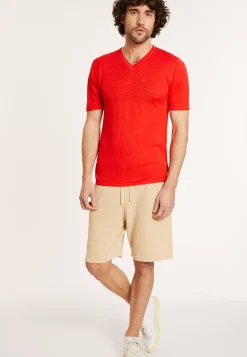 Maison Montagut T-Shirts>T-Shirt Col V En Lin Flamme - Reuben