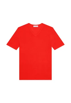 Maison Montagut T-Shirts>T-Shirt Col V En Lin Flamme - Reuben