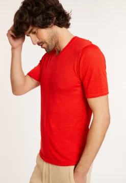 Maison Montagut T-Shirts>T-Shirt Col V En Lin Flamme - Reuben