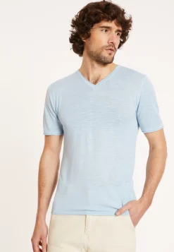 Maison Montagut T-Shirts>T-Shirt Col V En Lin Flamme - Reuben