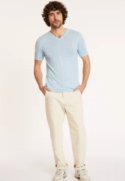 Maison Montagut T-Shirts>T-Shirt Col V En Lin Flamme - Reuben