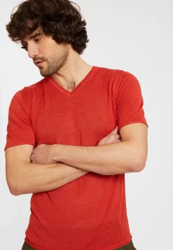 Maison Montagut T-Shirts>T-Shirt Col V En Lin Flamme - Reuben