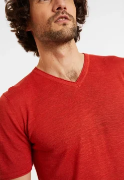 Maison Montagut T-Shirts>T-Shirt Col V En Lin Flamme - Reuben
