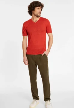 Maison Montagut T-Shirts>T-Shirt Col V En Lin Flamme - Reuben