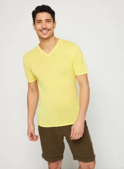 Maison Montagut T-Shirts>T-Shirt Col V En Lin Flamme - Reuben