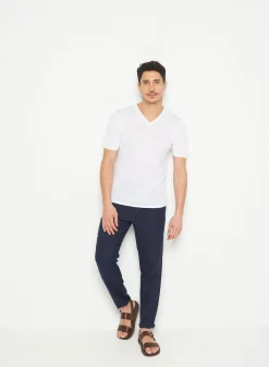 Maison Montagut T-Shirts>T-Shirt Col V En Lin Flamme - Reuben
