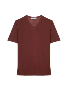 Maison Montagut T-Shirts>T-Shirt Col V En Lin Flamme - Reuben