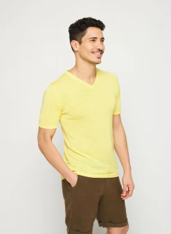 Maison Montagut T-Shirts>T-Shirt Col V En Lin Flamme - Reuben