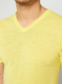 Maison Montagut T-Shirts>T-Shirt Col V En Lin Flamme - Reuben