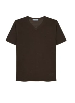 Maison Montagut T-Shirts>T-Shirt Col V En Lin Flamme - Reuben