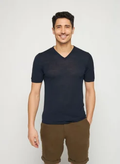 Maison Montagut T-Shirts>T-Shirt Col V En Lin Flamme - Reuben