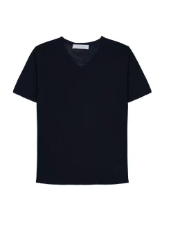Maison Montagut T-Shirts>T-Shirt Col V En Lin Flamme - Reuben