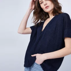 Maison Montagut T-Shirts>T-Shirt En Lin Col V Boutonne - Maati