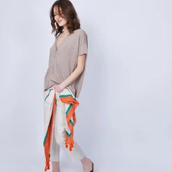 Maison Montagut T-Shirts>T-Shirt En Lin Col V Boutonne - Maati