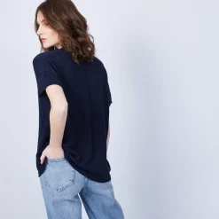 Maison Montagut T-Shirts>T-Shirt En Lin Col V Boutonne - Maati