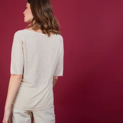 Maison Montagut T-Shirts>T-Shirt En Lin Flamme Manches Coudes - Bonbon