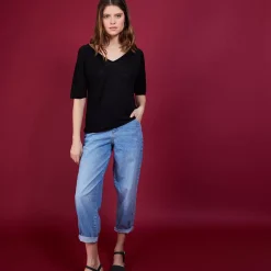 Maison Montagut T-Shirts>T-Shirt En Lin Flamme Manches Coudes - Bonbon