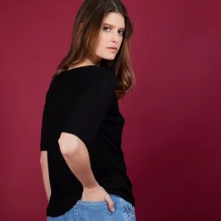 Maison Montagut T-Shirts>T-Shirt En Lin Flamme Manches Coudes - Bonbon