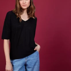 Maison Montagut T-Shirts>T-Shirt En Lin Flamme Manches Coudes - Bonbon
