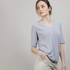 Maison Montagut T-Shirts>T-Shirt En Lin Flamme Manches Coudes - Bonbon