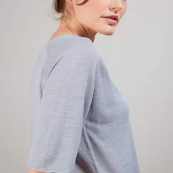 Maison Montagut T-Shirts>T-Shirt En Lin Flamme Manches Coudes - Bonbon
