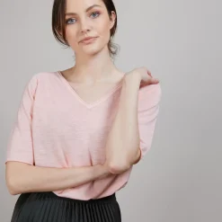 Maison Montagut T-Shirts>T-Shirt En Lin Flamme Manches Coudes - Bonbon