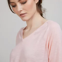 Maison Montagut T-Shirts>T-Shirt En Lin Flamme Manches Coudes - Bonbon