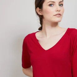 Maison Montagut T-Shirts>T-Shirt En Lin Flamme Manches Coudes - Bonbon