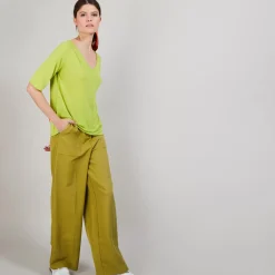 Maison Montagut T-Shirts>T-Shirt En Lin Flamme Manches Coudes - Bonbon