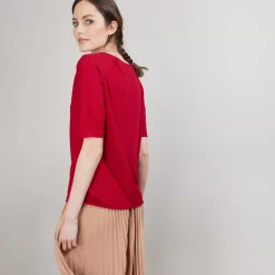 Maison Montagut T-Shirts>T-Shirt En Lin Flamme Manches Coudes - Bonbon