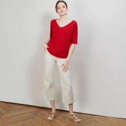 Maison Montagut T-Shirts>T-Shirt En Lin Flamme Manches Coudes - Bonbon