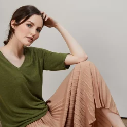 Maison Montagut T-Shirts>T-Shirt En Lin Flamme Manches Coudes - Bonbon