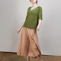 Maison Montagut T-Shirts>T-Shirt En Lin Flamme Manches Coudes - Bonbon