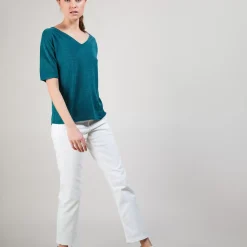 Maison Montagut T-Shirts>T-Shirt En Lin Flamme Manches Coudes - Bonbon