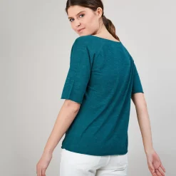 Maison Montagut T-Shirts>T-Shirt En Lin Flamme Manches Coudes - Bonbon
