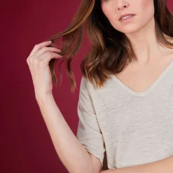 Maison Montagut T-Shirts>T-Shirt En Lin Flamme Manches Coudes - Bonbon