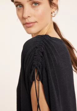 Maison Montagut T-Shirts>T-Shirt En Lin Flamme Resserrage Epaules - Marine