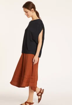 Maison Montagut T-Shirts>T-Shirt En Lin Flamme Resserrage Epaules - Marine
