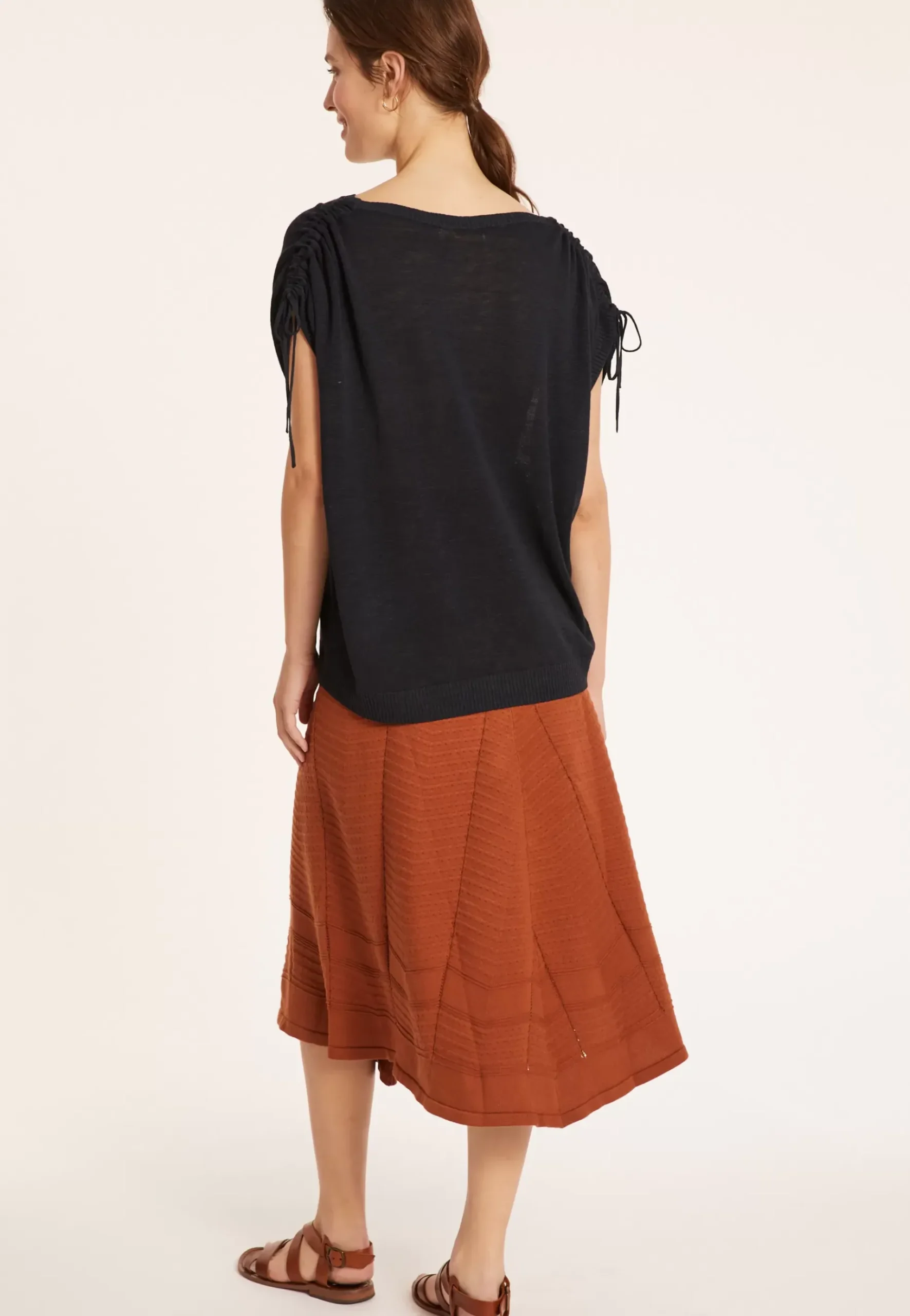 Maison Montagut T-Shirts>T-Shirt En Lin Flamme Resserrage Epaules - Marine