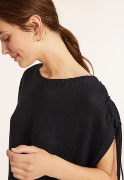Maison Montagut T-Shirts>T-Shirt En Lin Flamme Resserrage Epaules - Marine