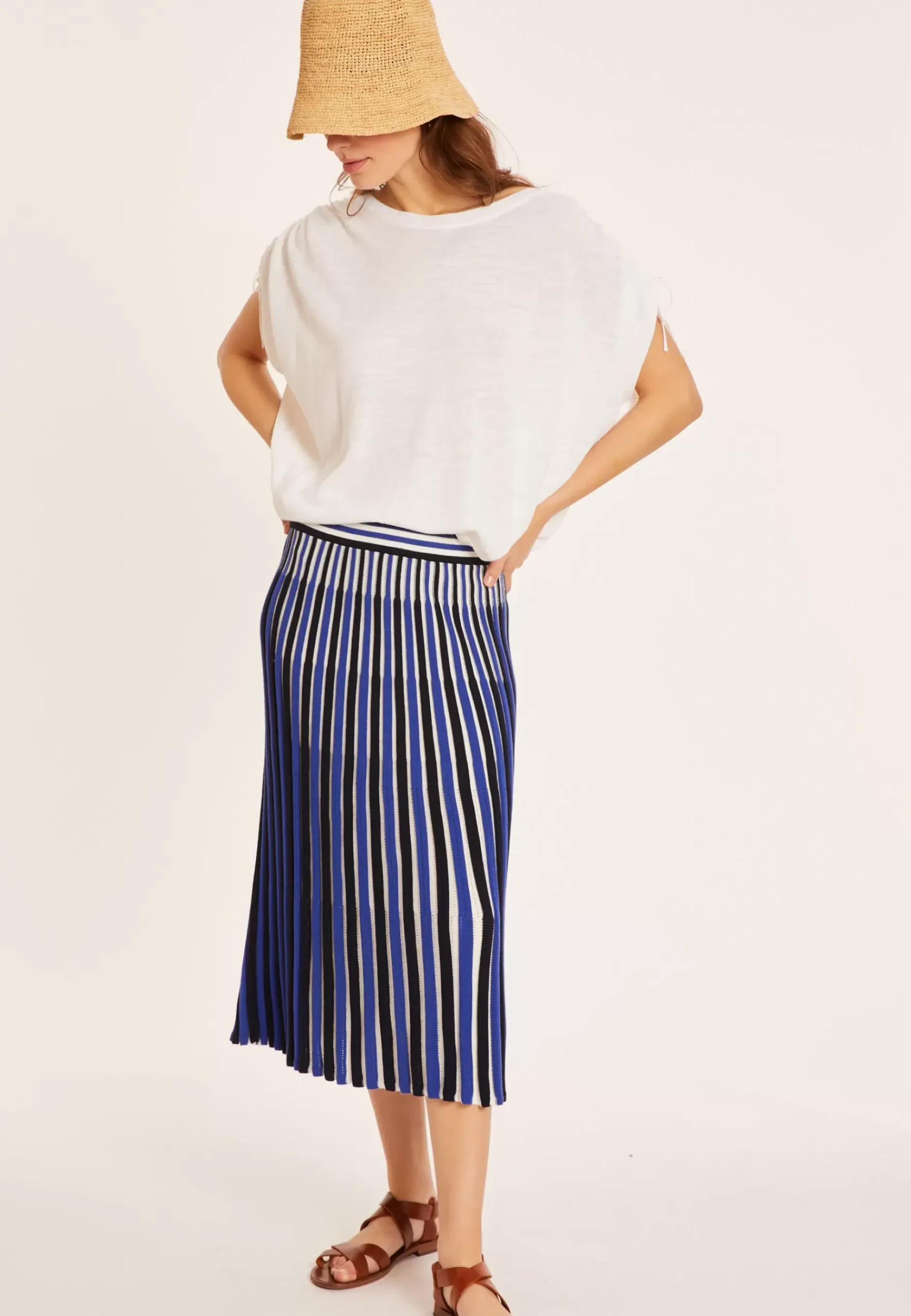 Maison Montagut T-Shirts>T-Shirt En Lin Flamme Resserrage Epaules - Marine