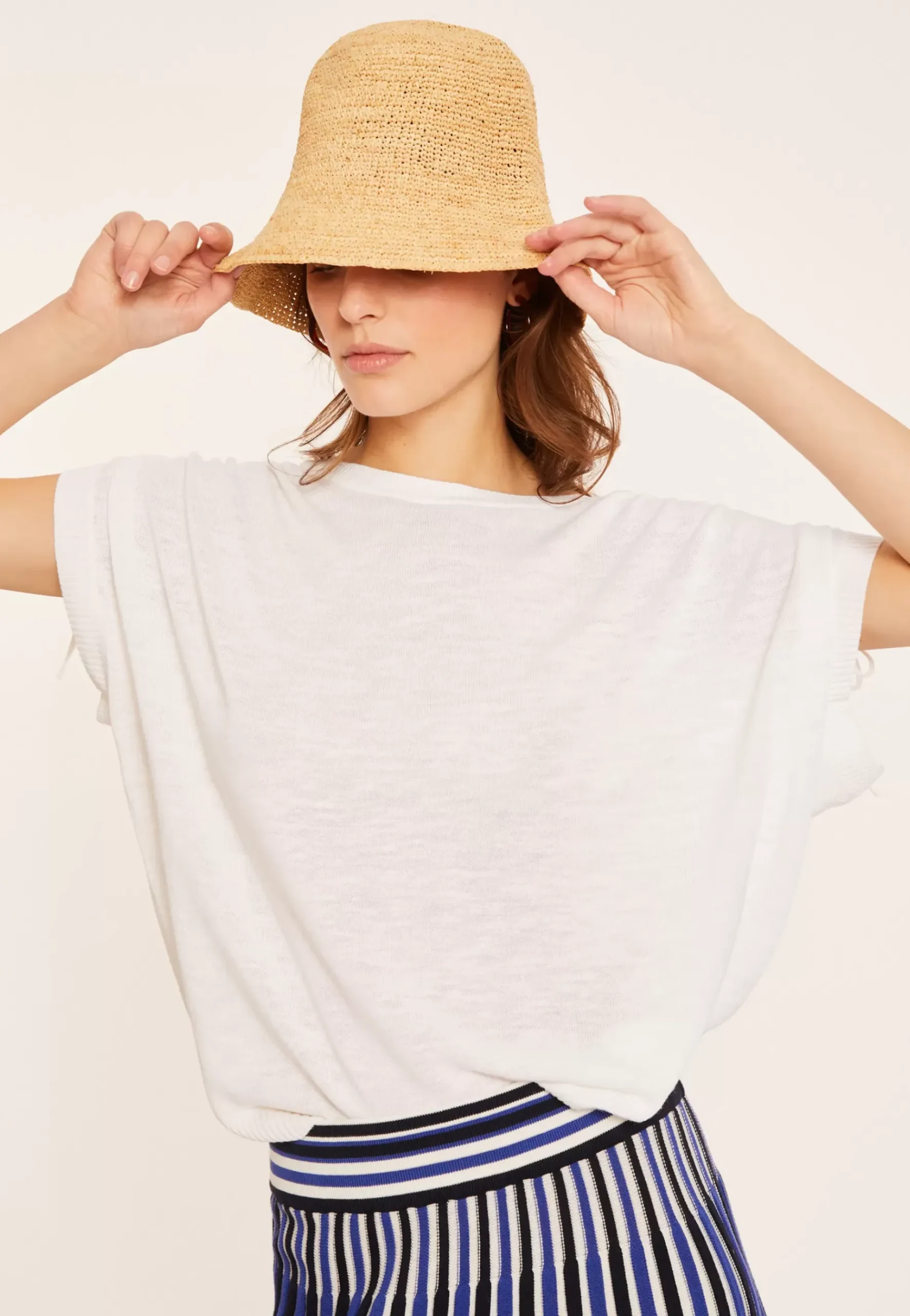 Maison Montagut T-Shirts>T-Shirt En Lin Flamme Resserrage Epaules - Marine