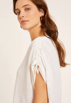 Maison Montagut T-Shirts>T-Shirt En Lin Flamme Resserrage Epaules - Marine