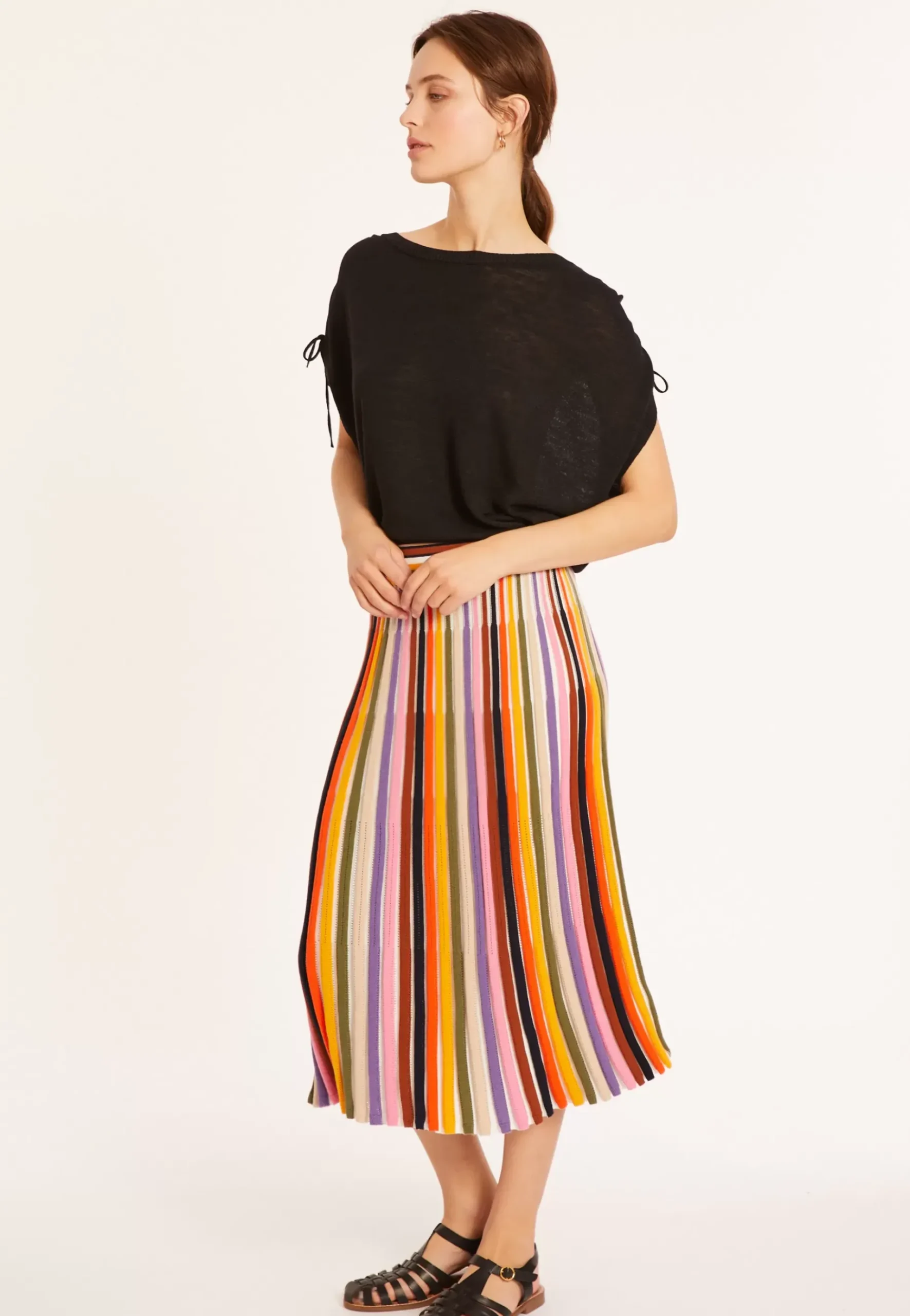 Maison Montagut T-Shirts>T-Shirt En Lin Flamme Resserrage Epaules - Marine