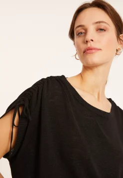 Maison Montagut T-Shirts>T-Shirt En Lin Flamme Resserrage Epaules - Marine