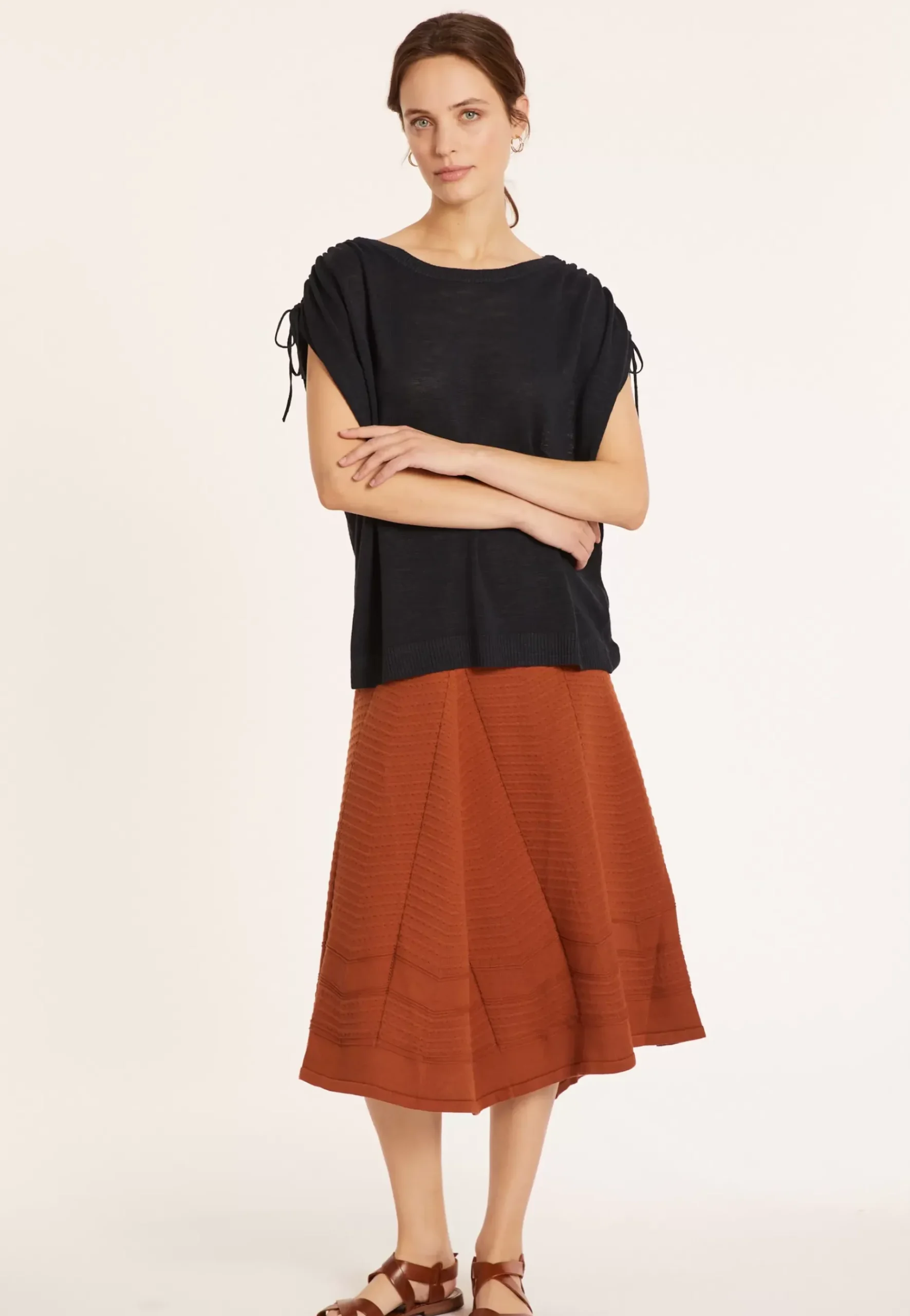 Maison Montagut T-Shirts>T-Shirt En Lin Flamme Resserrage Epaules - Marine